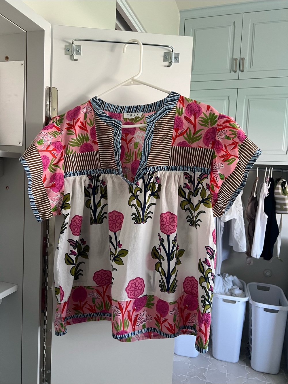 Floral Pink Cotton Peasant Top